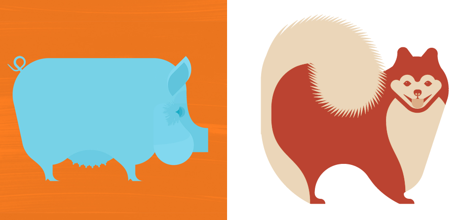 Blue pig and Pomeranian.